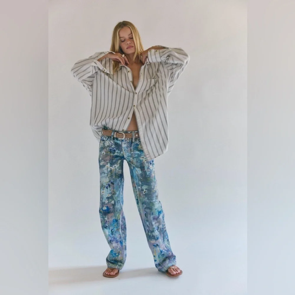 NWT Free People Tennessee Low-Rise Illusions Jeans in Floral Canvas